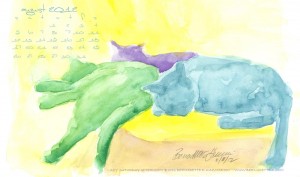desktop calendar watercolor cats