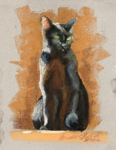 pastel sketch of black cat