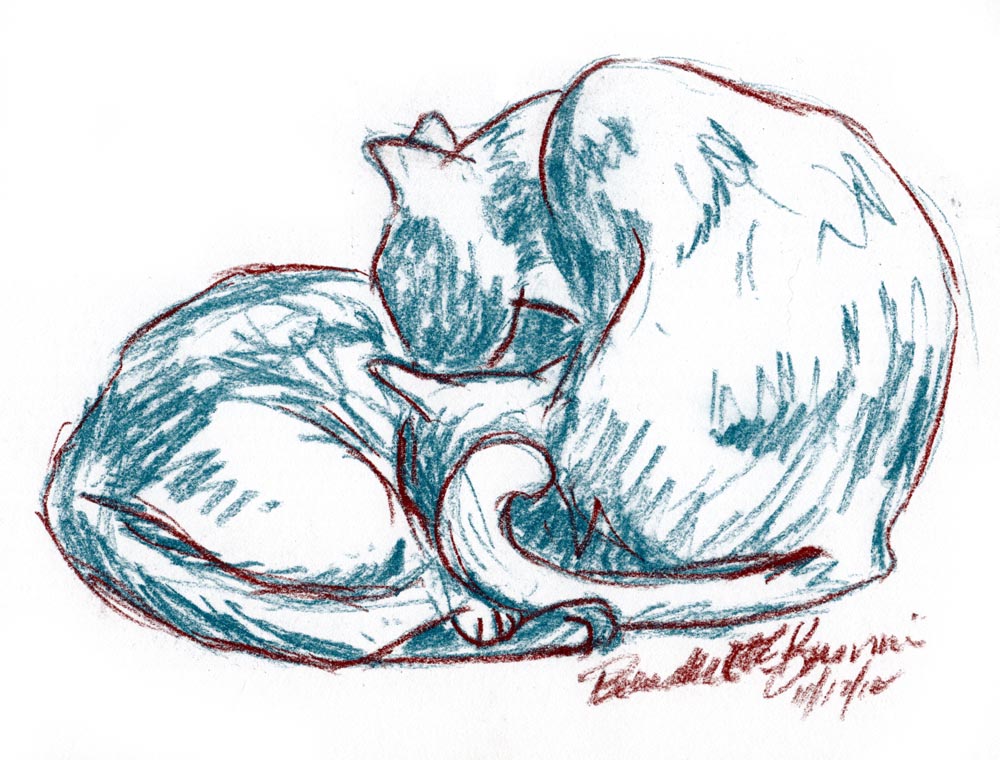 pastel sketch of cats