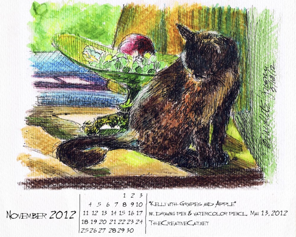 ink watercolor sketch of tortoiseshell cat download wallpaper calendar