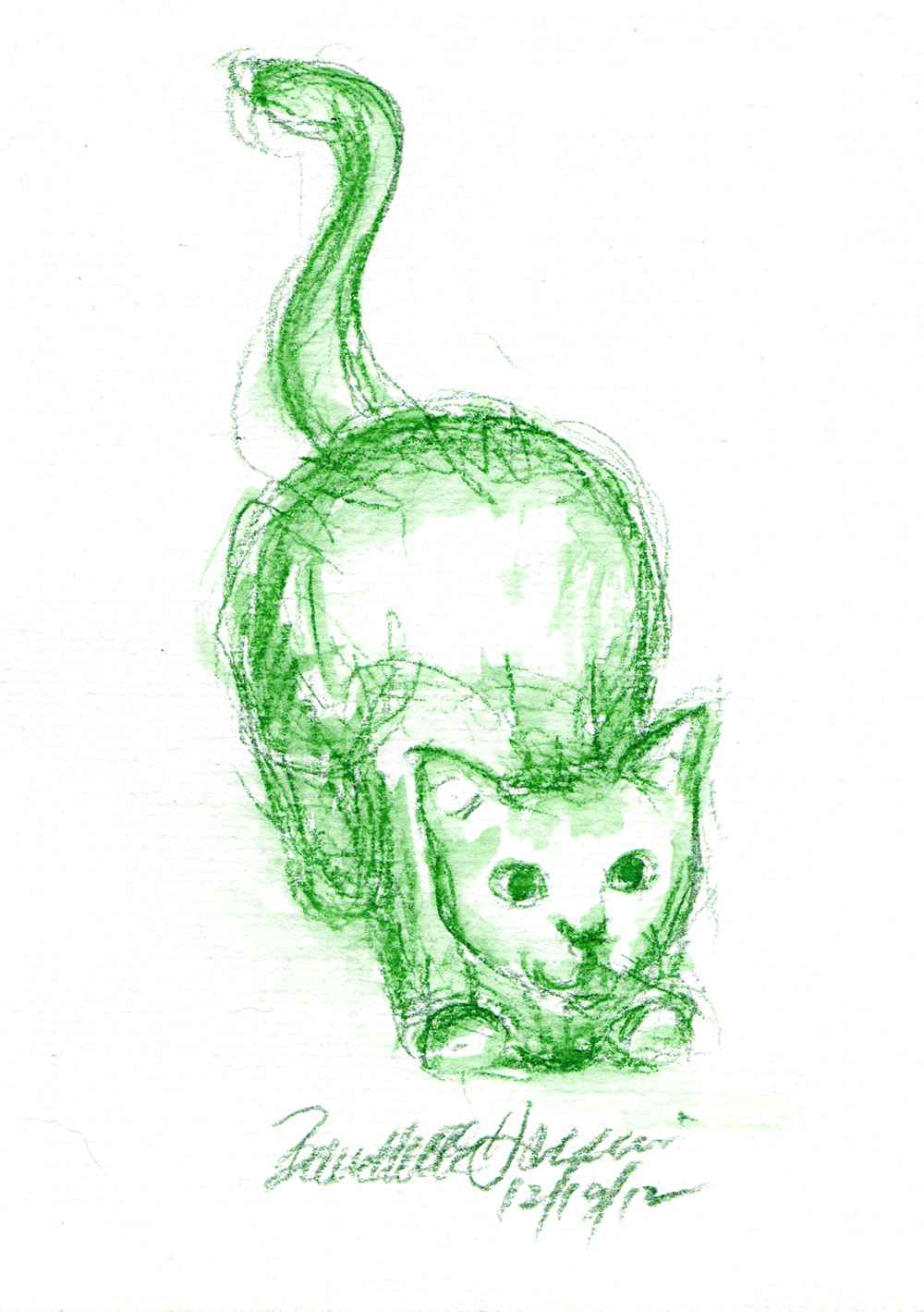 sketch of cat crouching