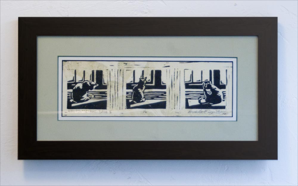 matted framed block print of cat