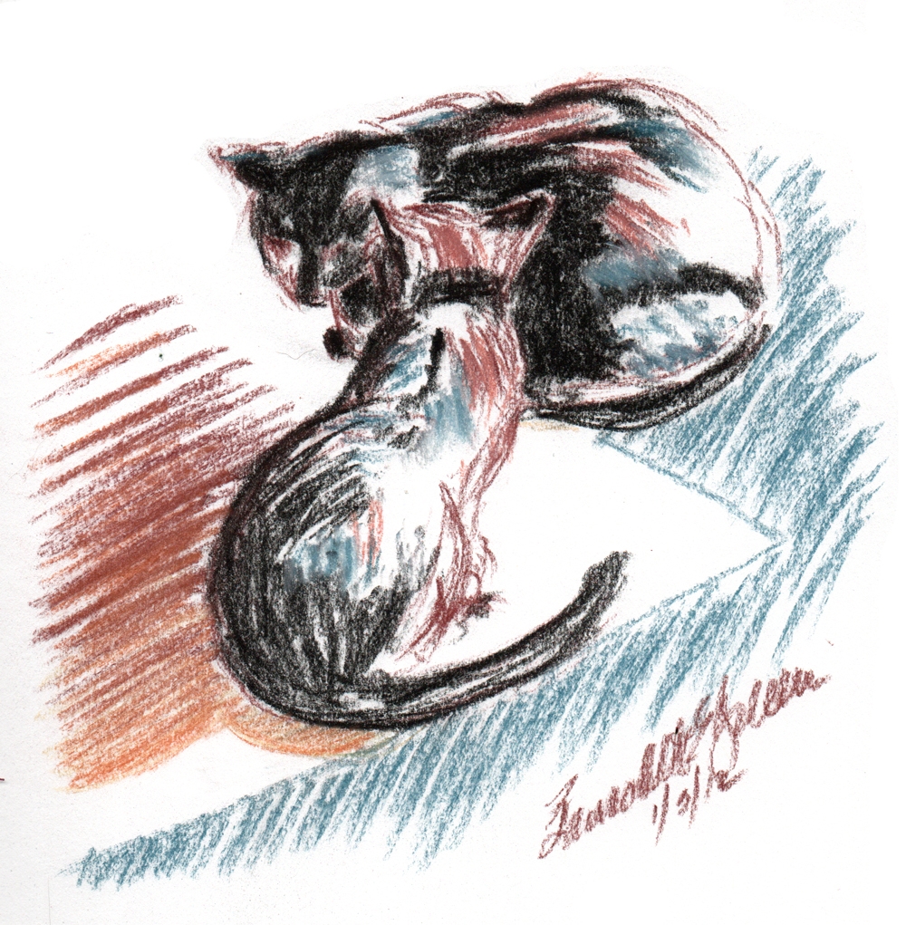 pasetl sketch of two cats