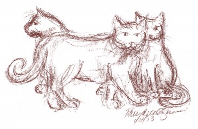 sketch of three cats