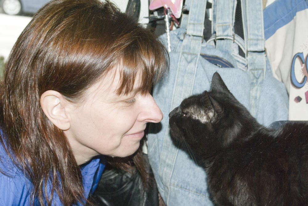 black cat with person