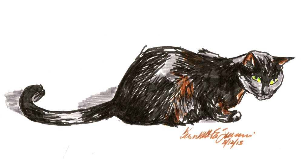Marker sketch of a cat crouching