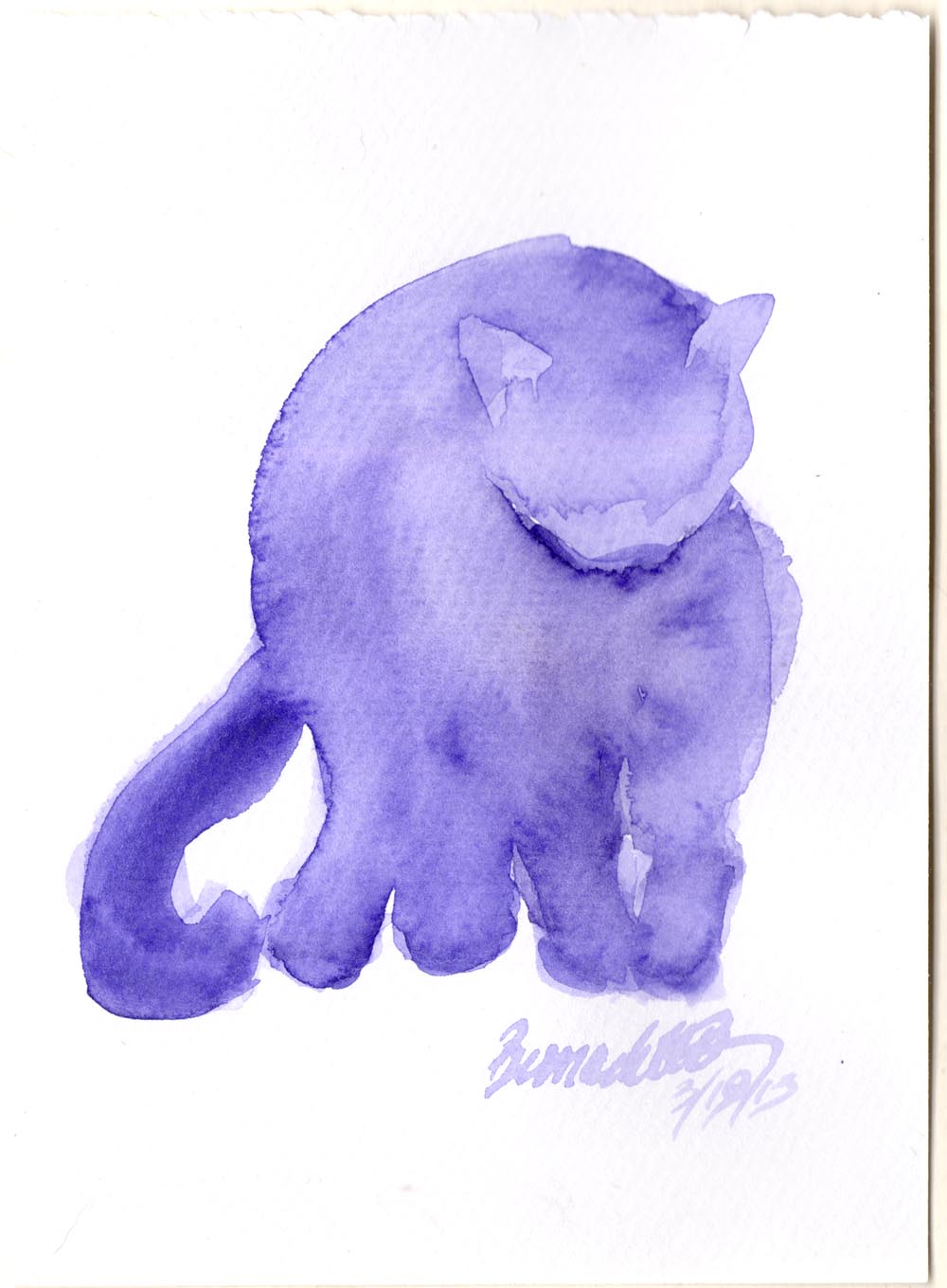 watercolor of cat bathing