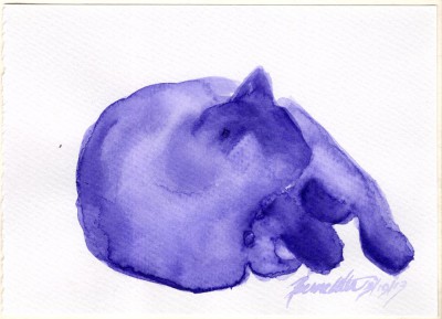 purple watercolor of cat sleeping