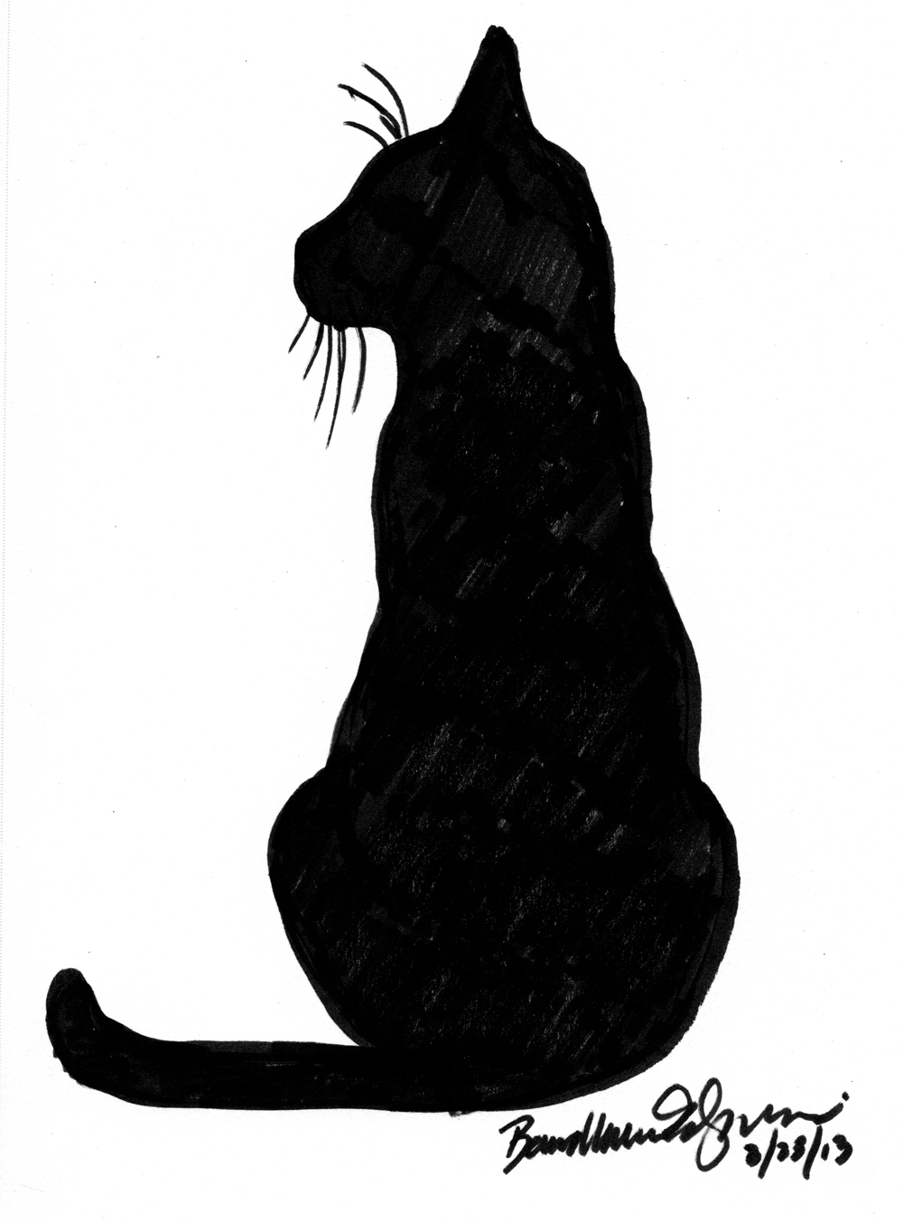 marker sketch of black cat