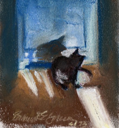 pastel sketch of cat bathing