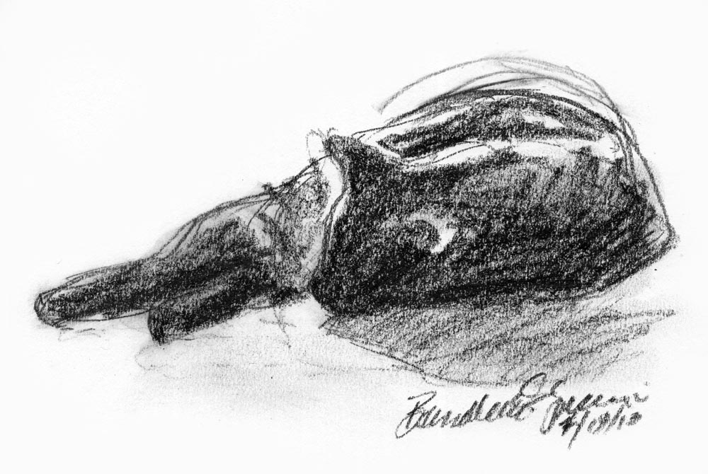charcoal sketch of black cat sleeping