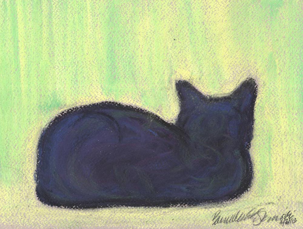 pastel sketch of cat on windowsill
