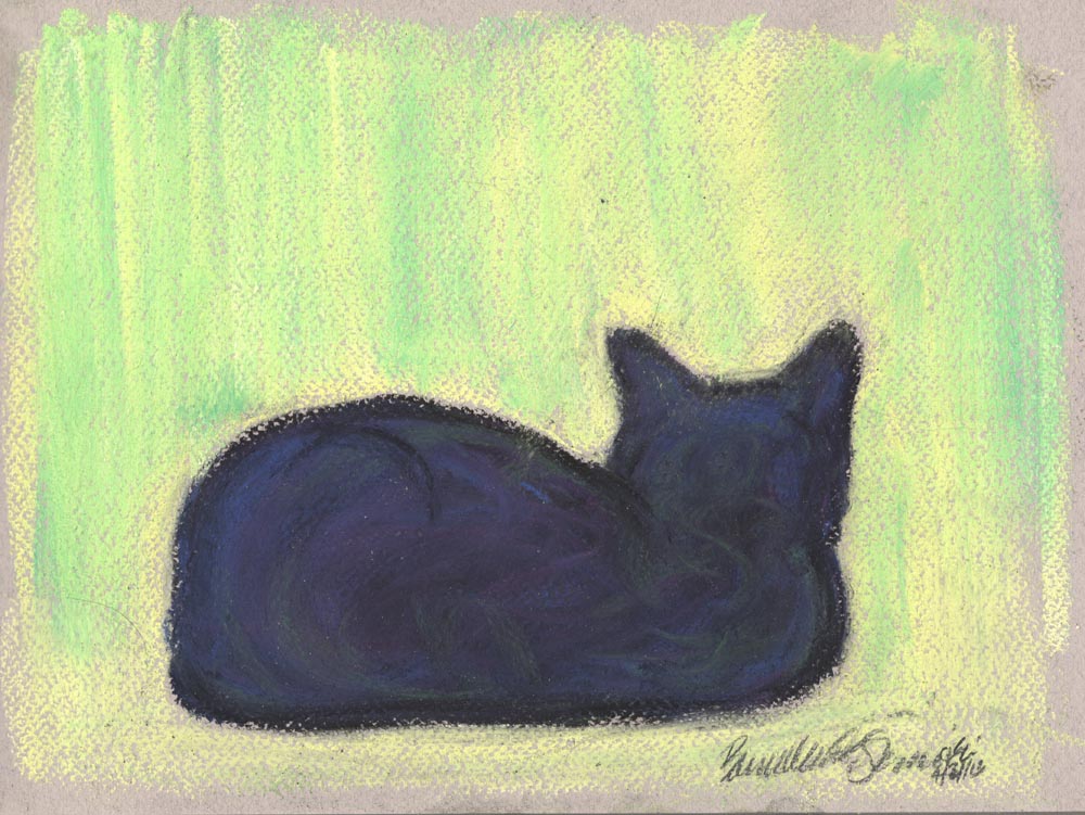 pastel sketch of cat on windowsill