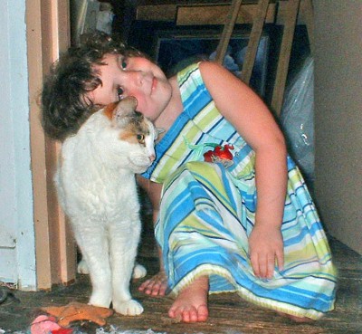 little girl with cat