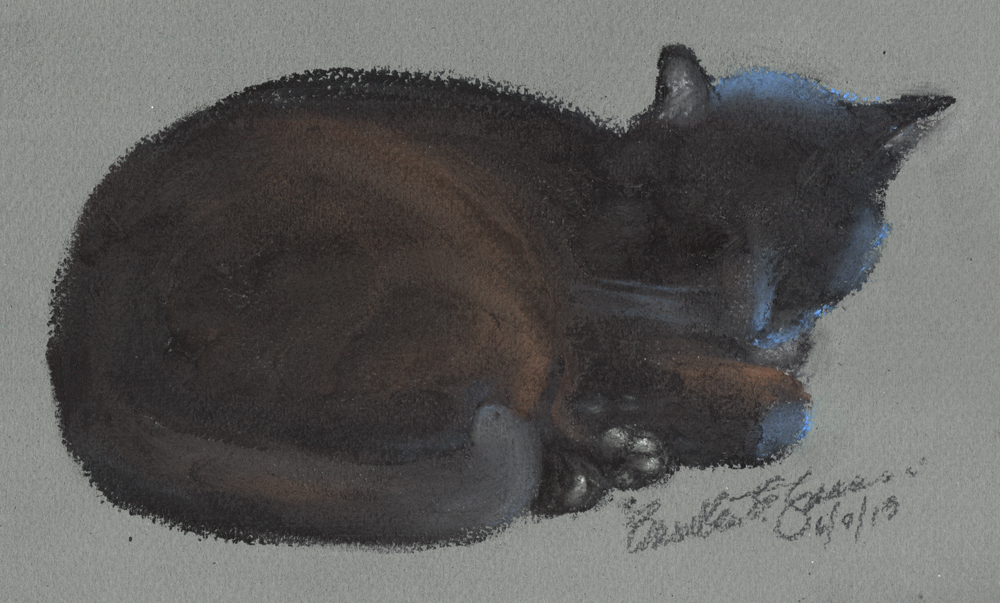 pastel sketch of black cat