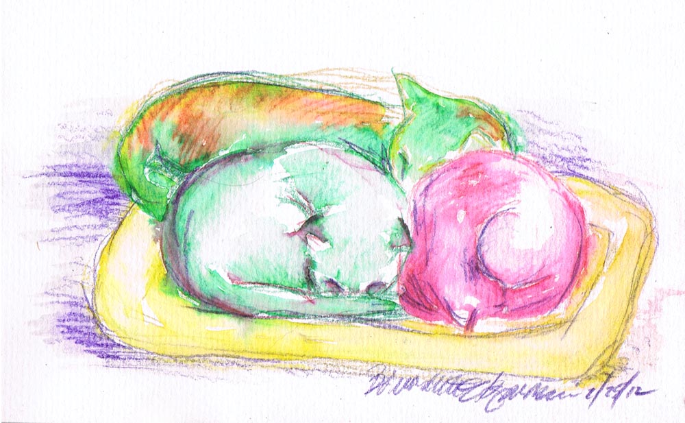 watercolor of three cats sleeping