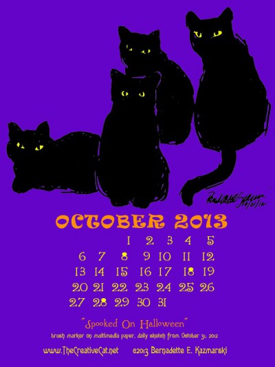 "Spooked on Halloween" desktop calendar for kindle, iPad and mobile devices.