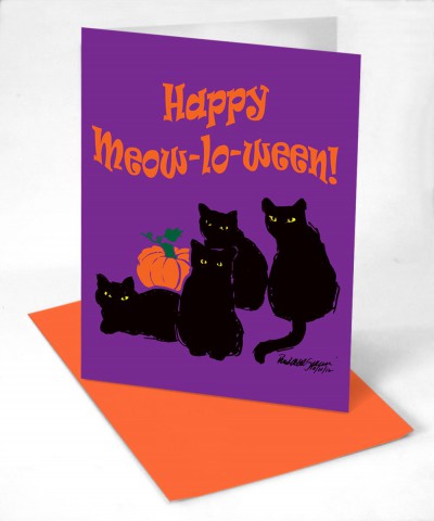 halloween design featuring four black cats