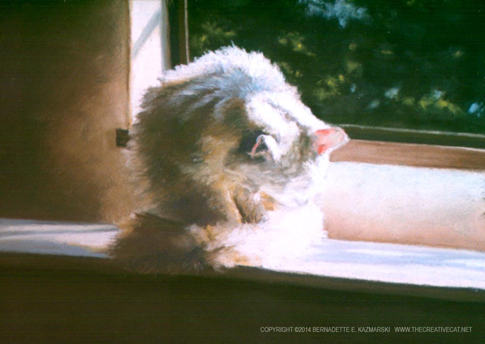 pastel painting of white cat