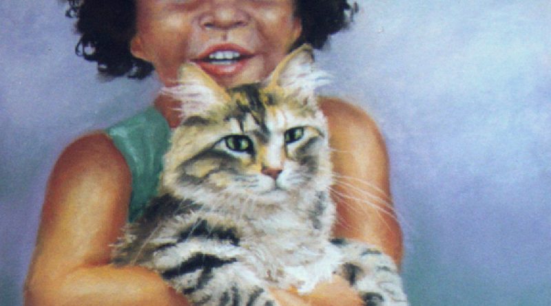 Pastel portrait of young girl and cat
