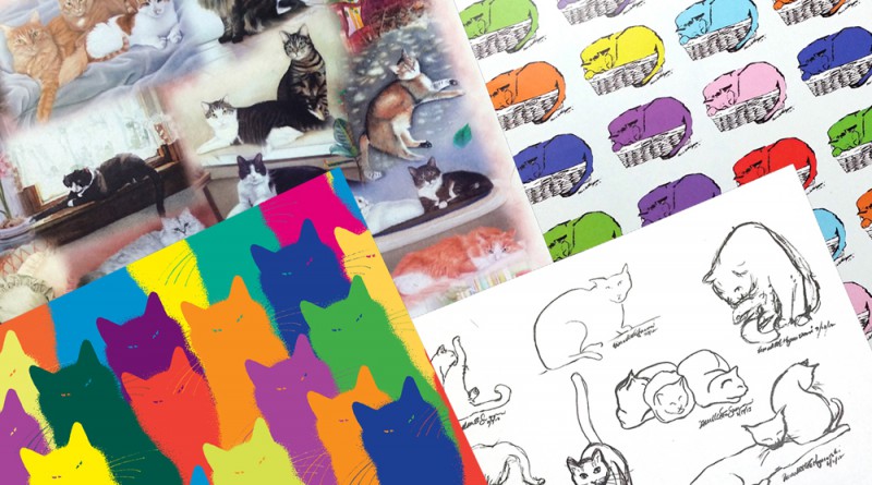 Feline-themed art papers.