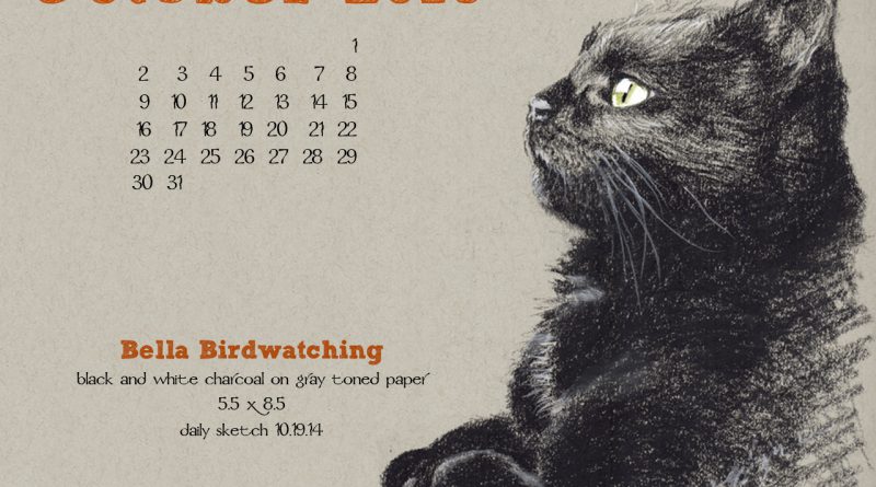 "Bella Birdwatching" desktop calendar, 1280 x 1024 for square and laptop monitors.