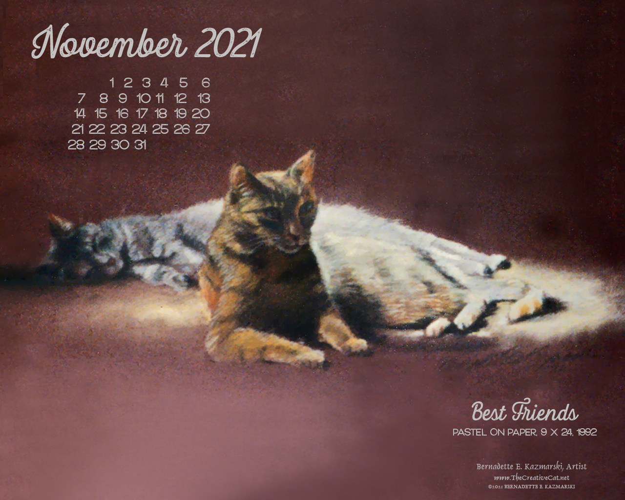 Featured Artwork and November Desktop Calendar: Best Friends - The Creative  Cat