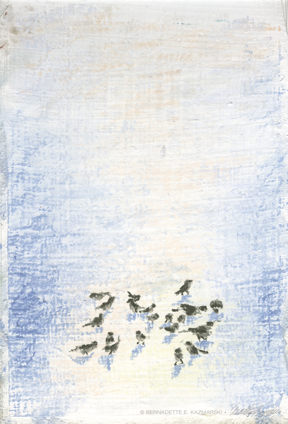 "Birds in Snow", 9 x 12 pastel sketch.