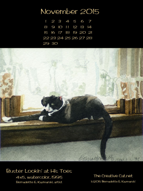 "Buster Lookin' at His Toes" desktop calendar, 600 x 800 for iPad, Kindle and other readers.
