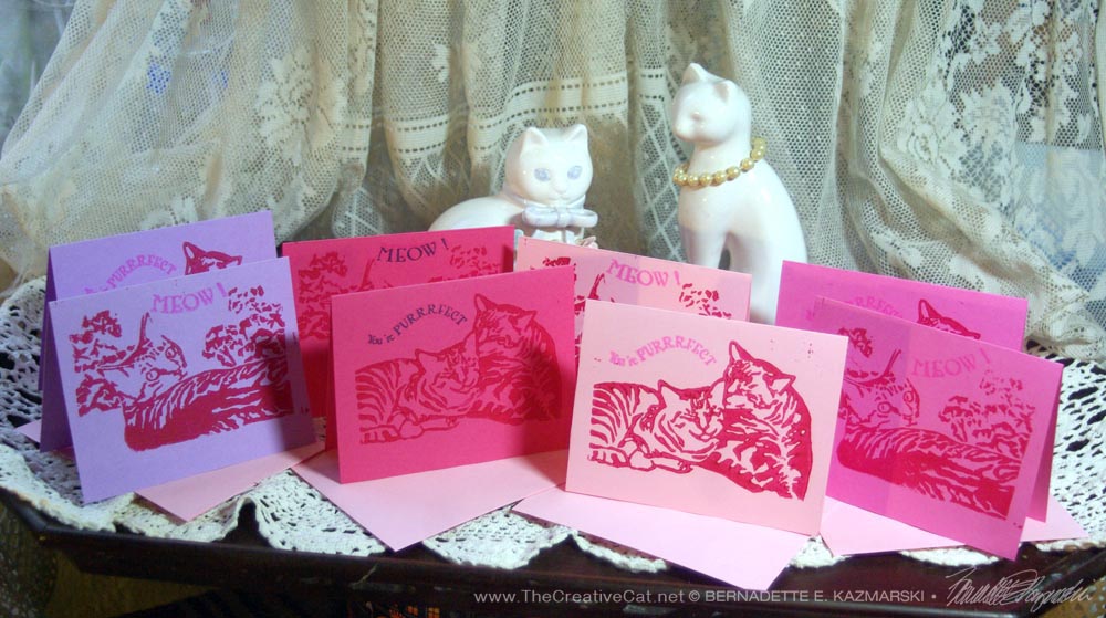 Linoleum block-printed Valentine cards inspired by Valentine Candy hearts!