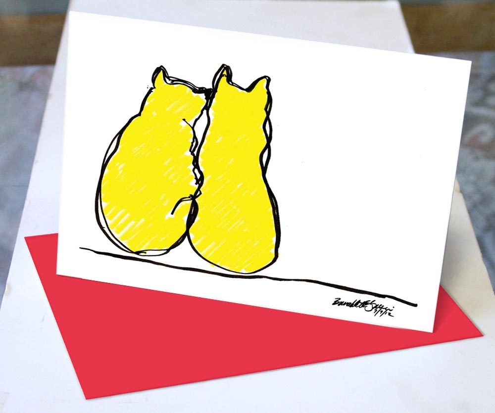 greeting card with two yellow cats