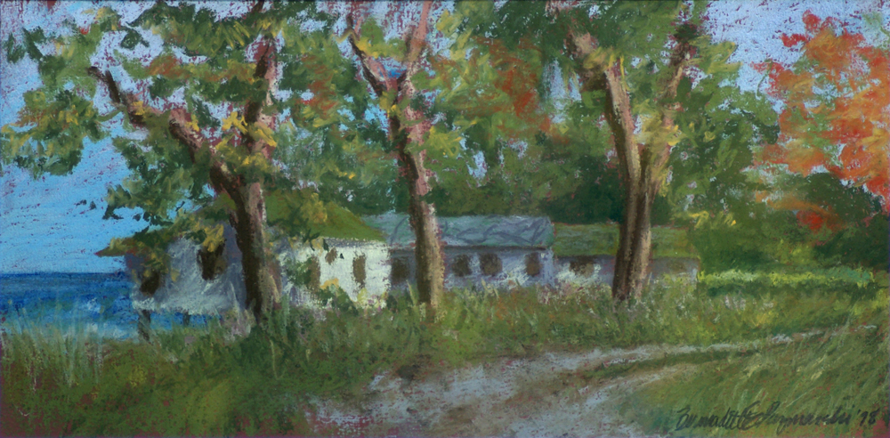 “Deserted Cottages”, 17″ x 8.5″, pastels on Hahnemuhle sanded watercolor paper, 1998 © Bernadette E. Kazmarski