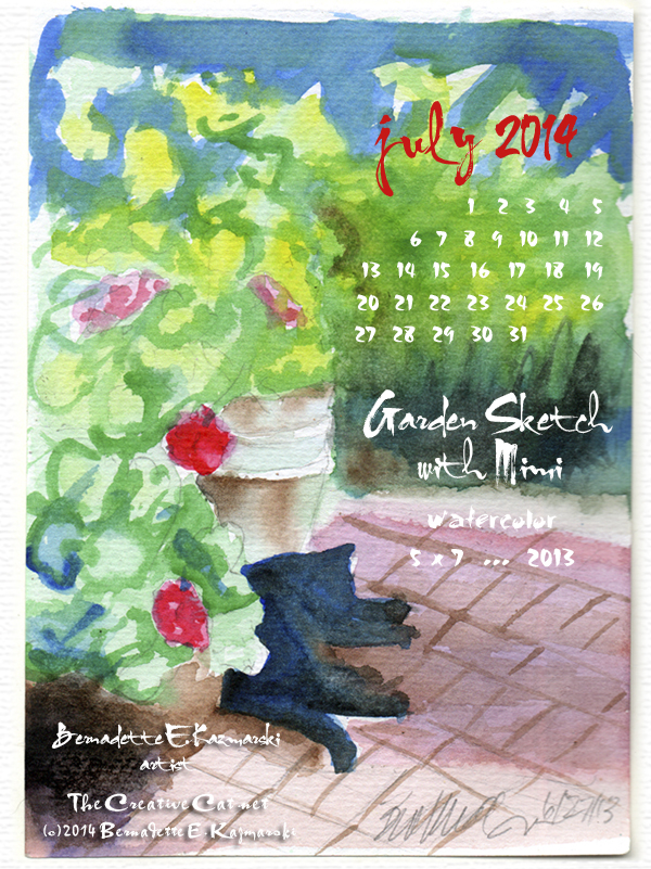 "Garden Sketch with Mimi" desktop calendar, for 600 x 800 for iPad, Kindle and other readers