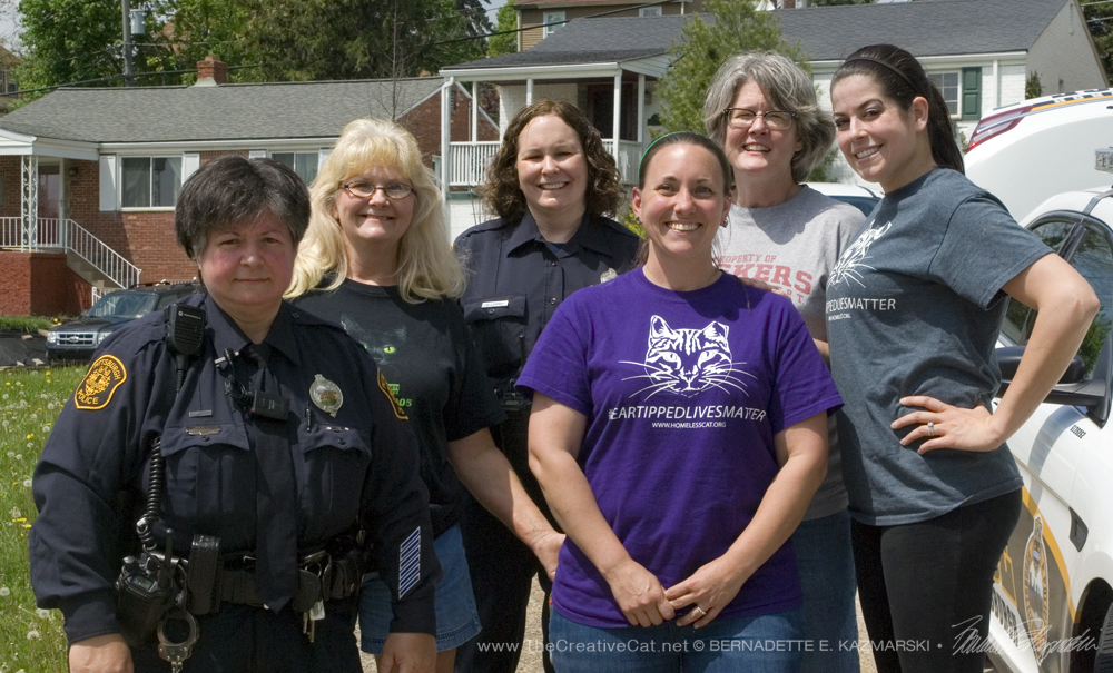 From left: Officer Tracy Schweitzer, Joyce Zilliott, Officer Christine Luffey, Deana Ann Boggs, Mary Kay Gentert, Tarra Provident. All but the officers are volunteer members of the Homeless Cat Management Team.
