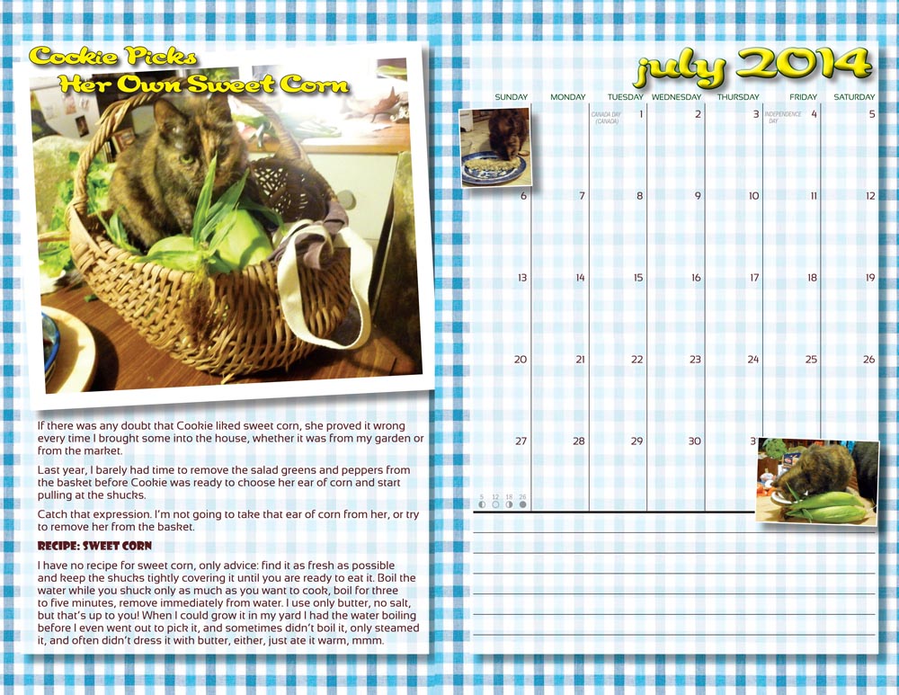 The two-page spread for July "In the Kitchen With Cookie"
