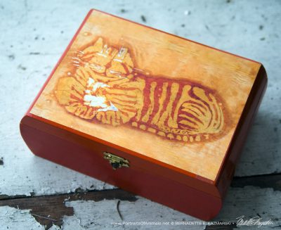Orange Cheshire Cat Batik Repurposed Cigar Box Keepsake