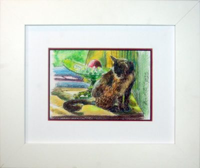Kelly With Grapes and Apple matted and framed.