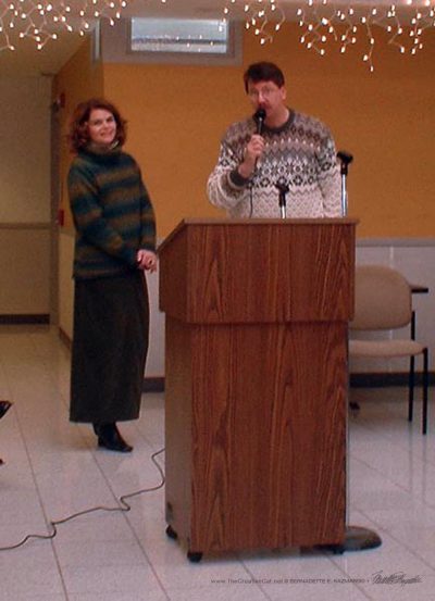Mark makes a speech at graduating from one of his physical/intellectual programs in 2005.