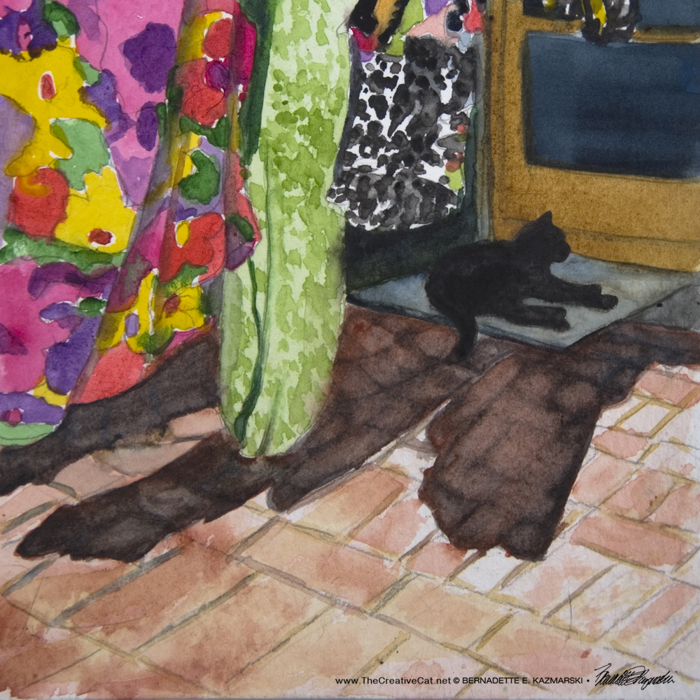 Mimi in the Laundry Shade, watercolor, 6 x 6 © Bernadette E. Kazmarski