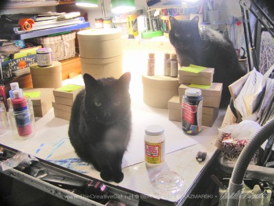 two black cats with craft materials