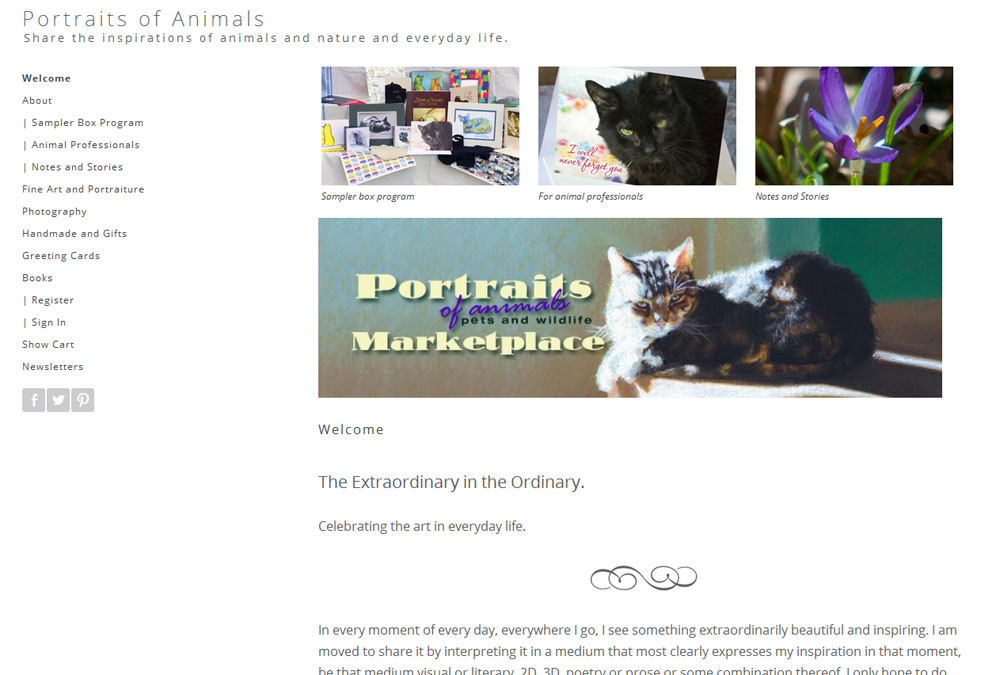 Portraits of Animals home page.