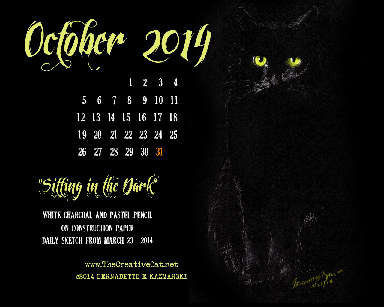 "Sitting in the Dark" desktop calendar, 1280 x 1024 for square and laptop monitors cats desktop calendar