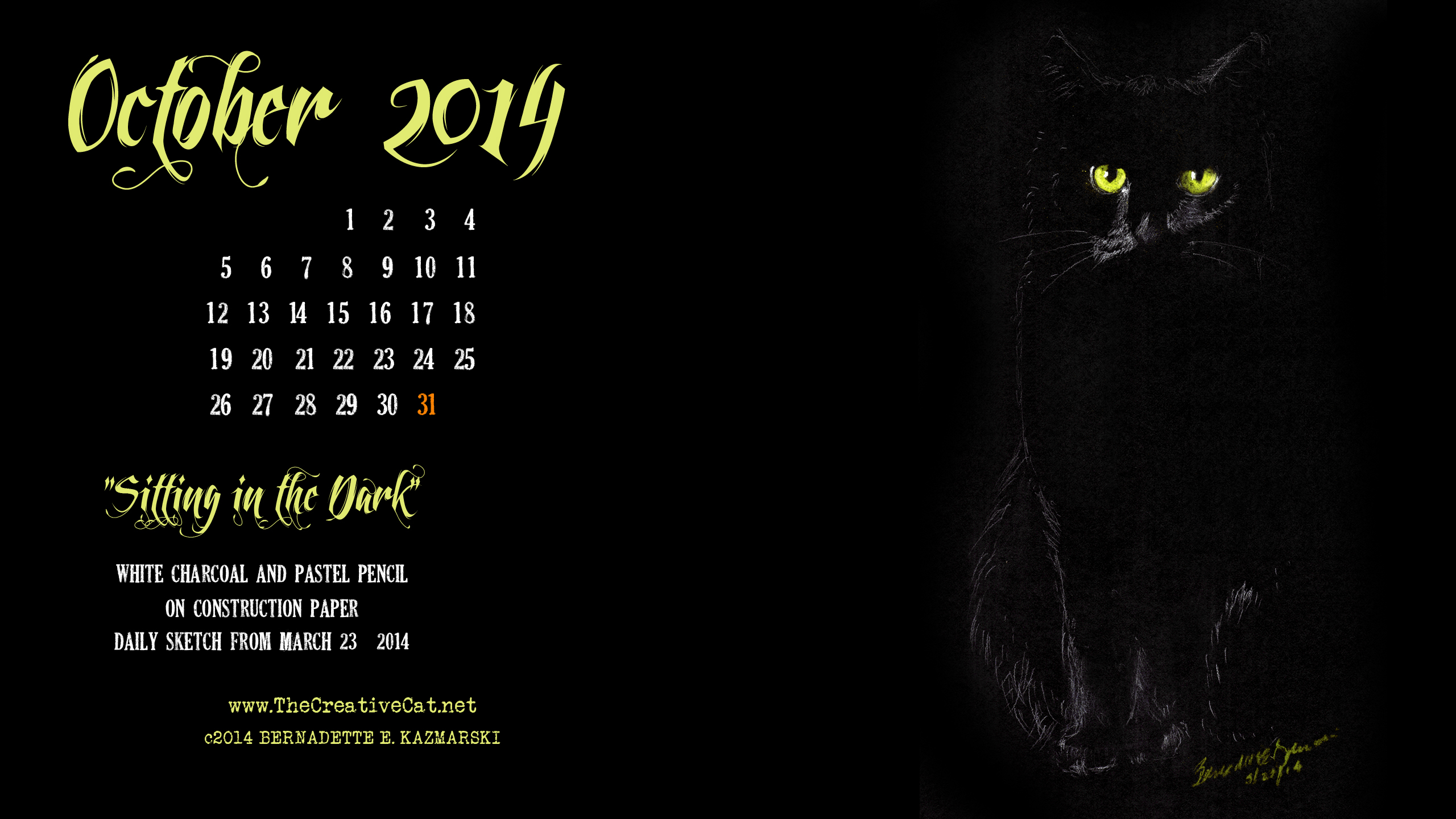 "Sitting in the Dark", 2560 x 1440 for wide and HD monitors cats desktop calendar