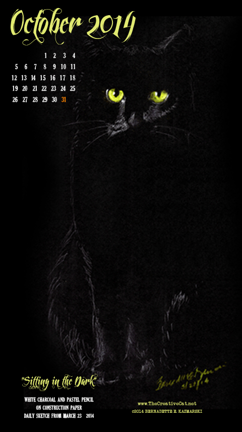 "Sitting in the Dark" desktop calendar for 480 x 854 for mobile devices cats desktop calendar