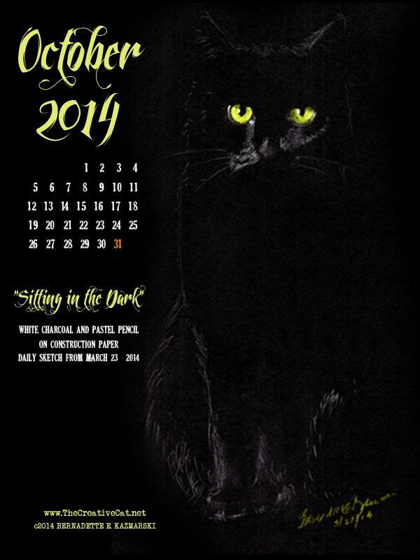 "Sitting in the Dark" desktop calendar, for 600 x 800 for iPad, Kindle and other readers cats desktop calendar