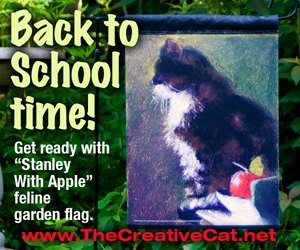 Back to school cat with apple garden flag