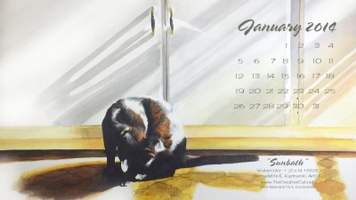 desktop calendar of black cat