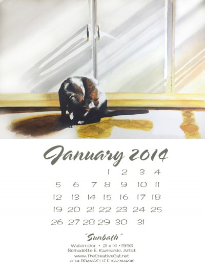 desktop calendar with black cat