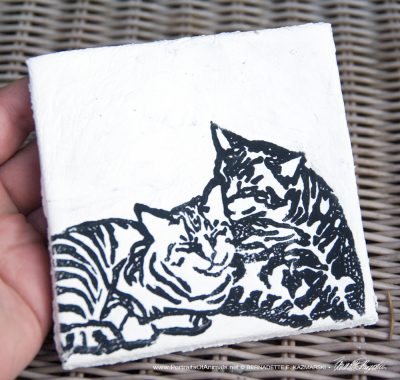 Air-dry clay tile, "Let Me Clean You Up" in black.