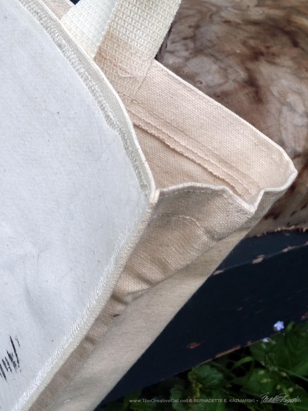 Edge-stitching on the tote bags.